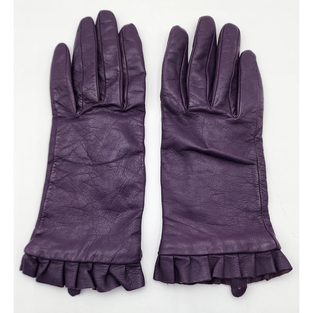 Mixit Leather Gloves Women Small Purple Ruffle Cuff Knit Lined
